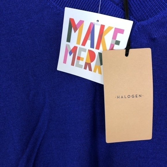 Halogen V-Neck Lightweight Merino Wool Blend Sweater in Royal Neon New With Flaw - Picture 4 of 13